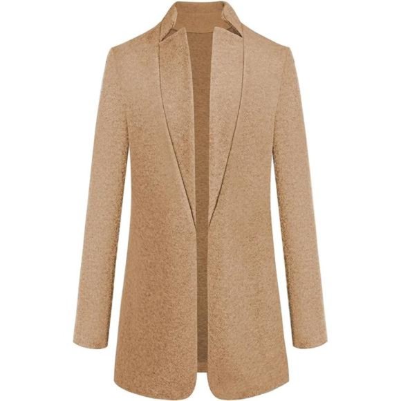 Women's Basic Stand Collar Slim Fit Jacket Pea Coat Notched Lapel Trench Coat